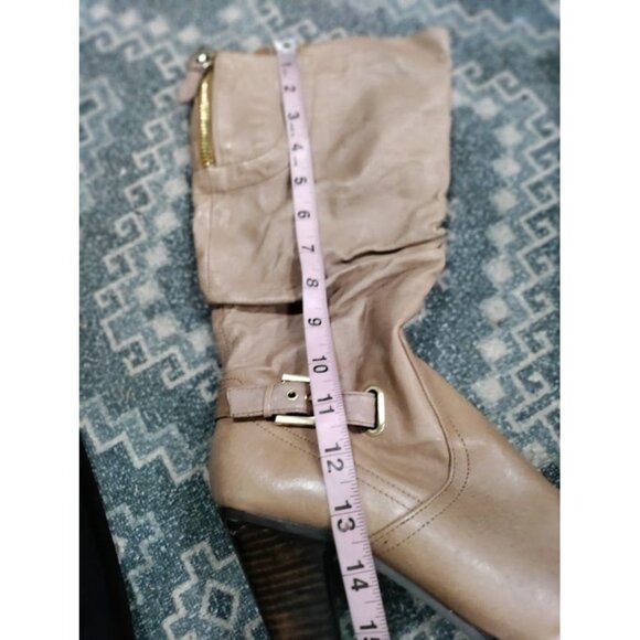 Guess MALLAY Tan Leather Side Zipper Mid-Calf Chunky High Heeled Boots Size 9M - Picture 8 of 16